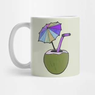 Hand drawn coconut drink with colorful umbrella drink Mug